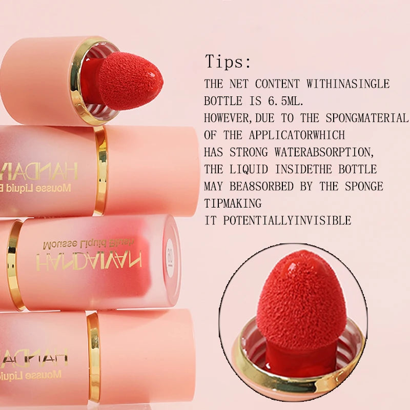 HANDAIYAN 6 Colour Matte Liquid BlushEasy to apply long lasting waterproof blush sponge brush head