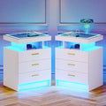 2 Set Nightstands with Wireless Charging Station, Auto Sensor 3 Color Dimmable LED Night Stand, Modern Bedside Table with 3 Dra