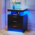 2 Set Nightstands with Wireless Charging Station, Auto Sensor 3 Color Dimmable LED Night Stand, Modern Bedside Table with 3 Dra