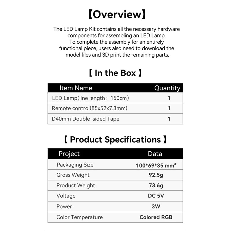 For Bambu Lab Led Lamp Kit 001 Hardware 3d Printing Parts Bambulab Light Kit Led Light Parts Model